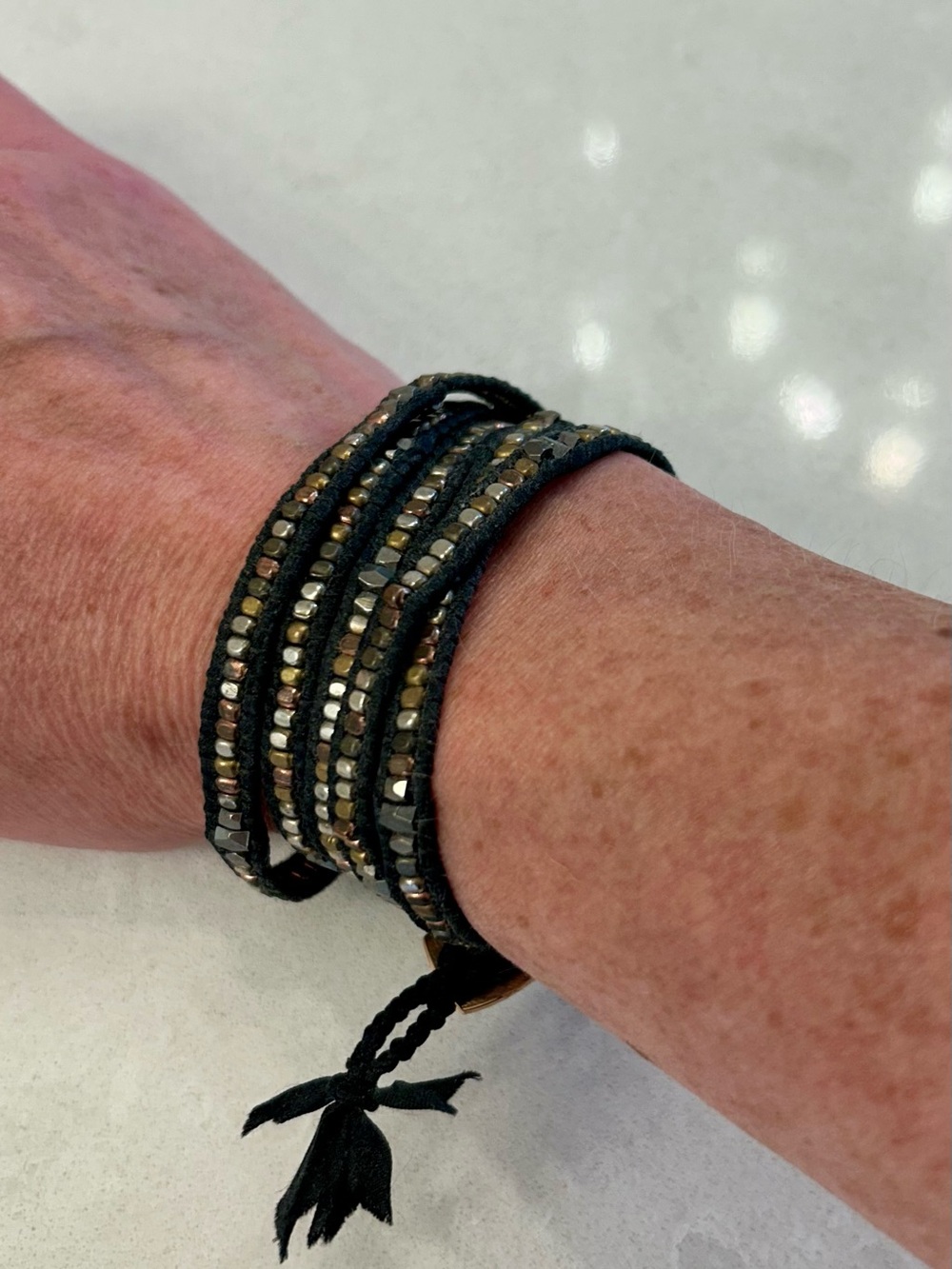 Black and Gold Beaded Wrap Bracelet